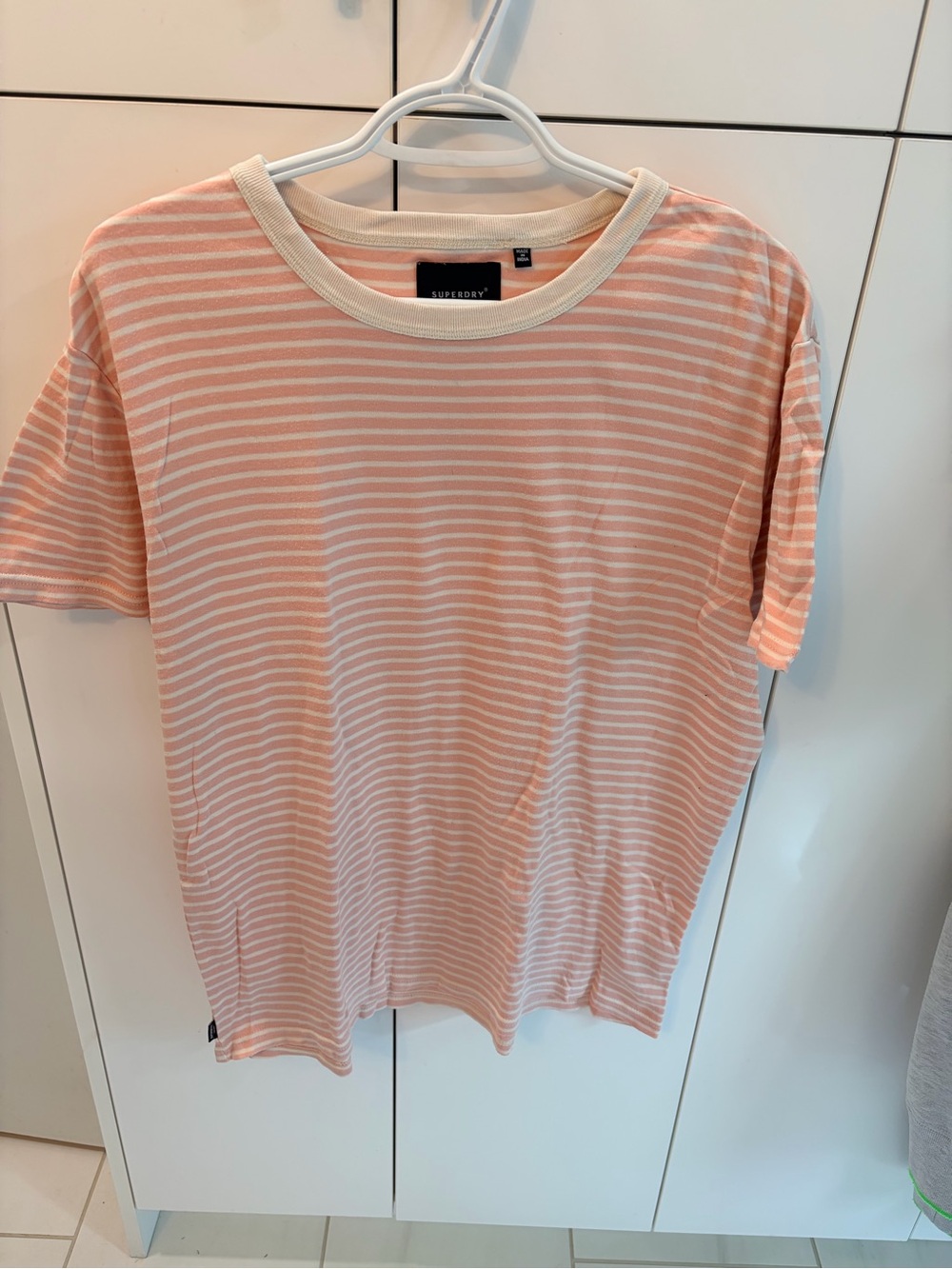 Superdry Peach and White Striped Crew Tee
